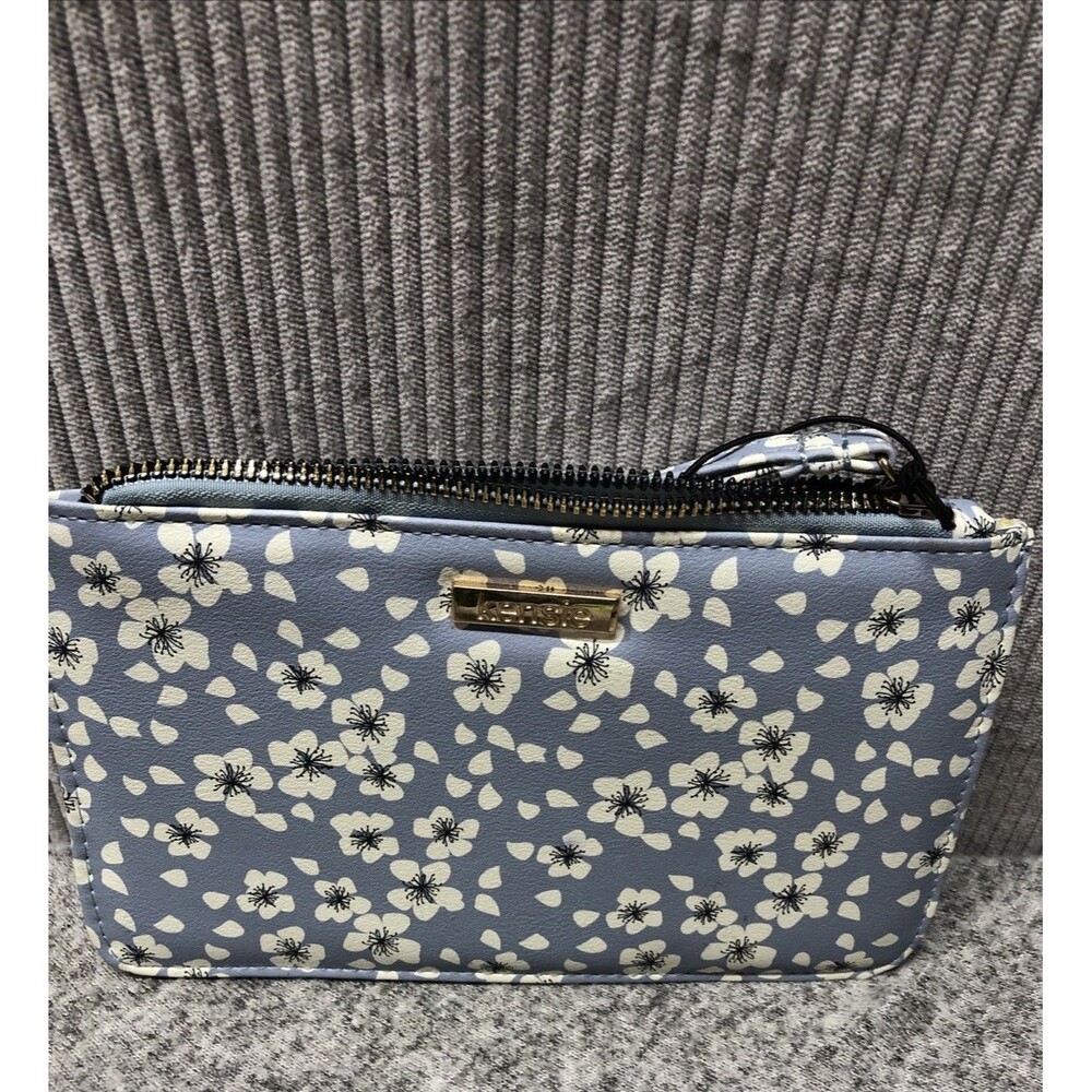 Kensie Cosmetic Change Pouch Blue White Floral Flower Zip Closure